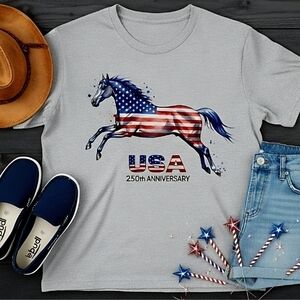 USA 250th Anniversary Patriotic Horse Tee • American Flag Horse Shirt • Western